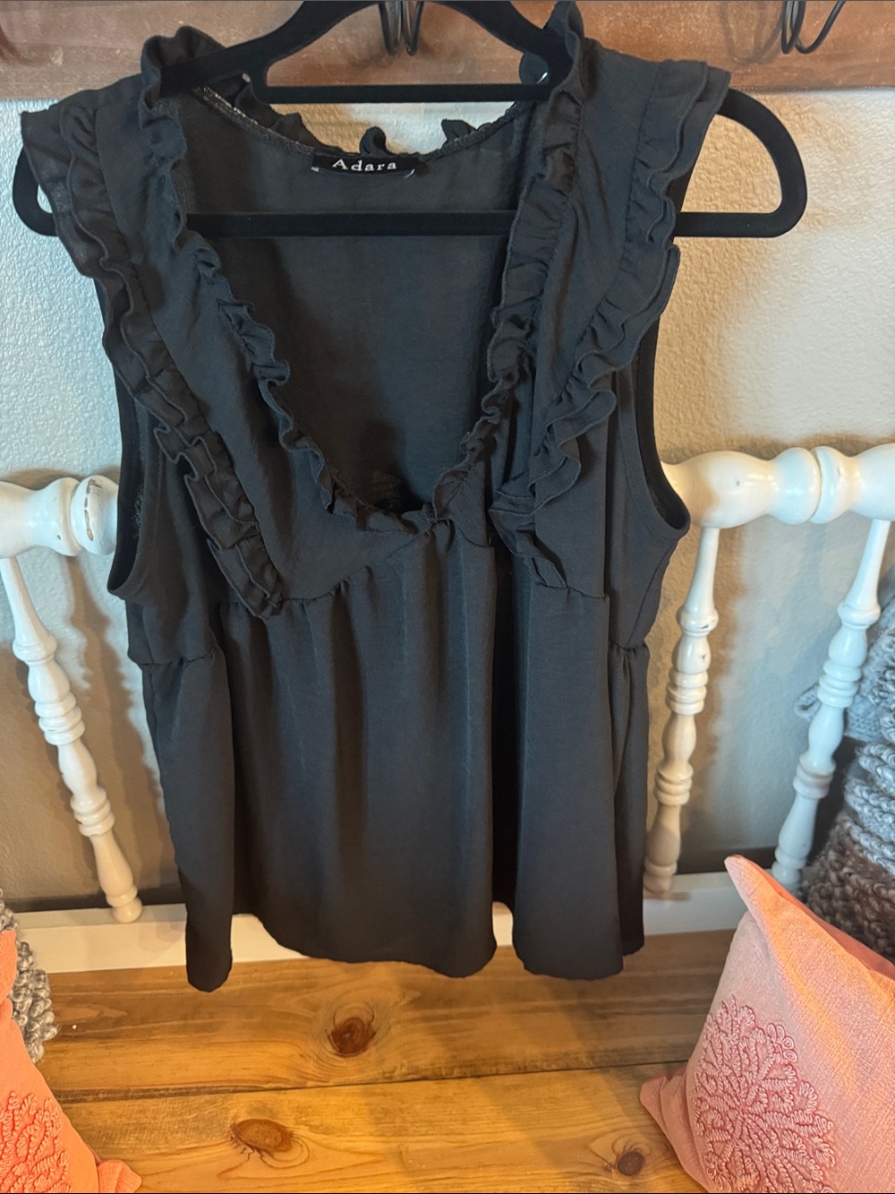 Black Ruffle V-Neck Sleeveless Top